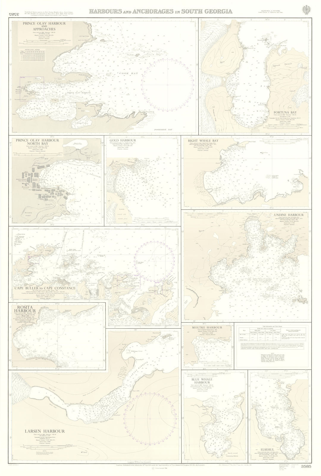 South Georgia Harbours & Anchorages. Admiralty sea chart #3585. 1931 (1986) map